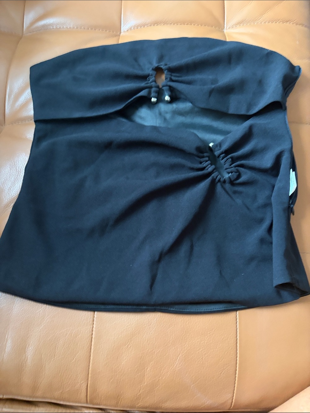 Commense Black Strapless Crop Top with Twist Detail